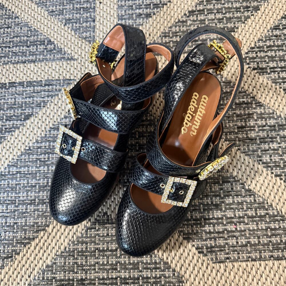 AUTUMN ADEIGBO TRIPLE STRAP CLOG - BLACK SNAKE EMBOSSED Sz EU40 - Picture 3 of 9